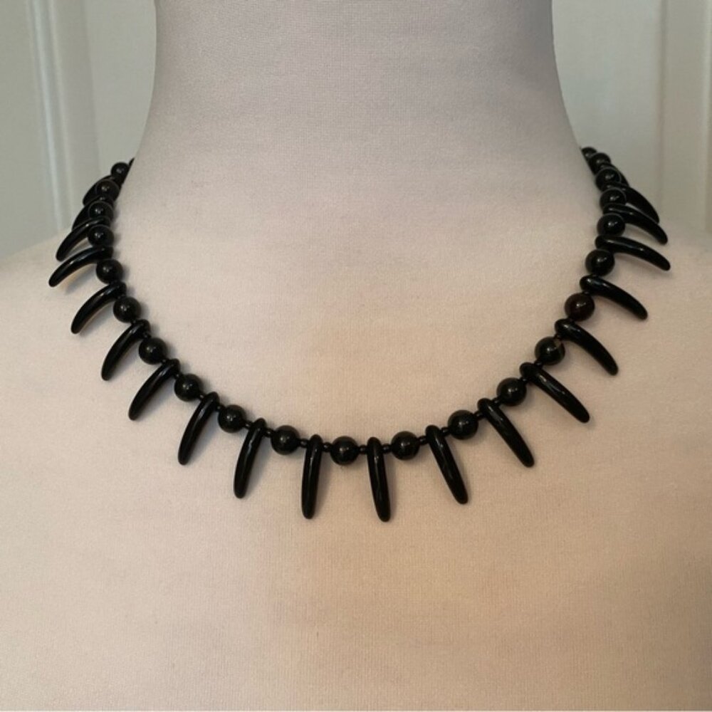 NECKLACE JET BLACK BEADS 925 STERLING SILVER CLASP 17” CHOKER